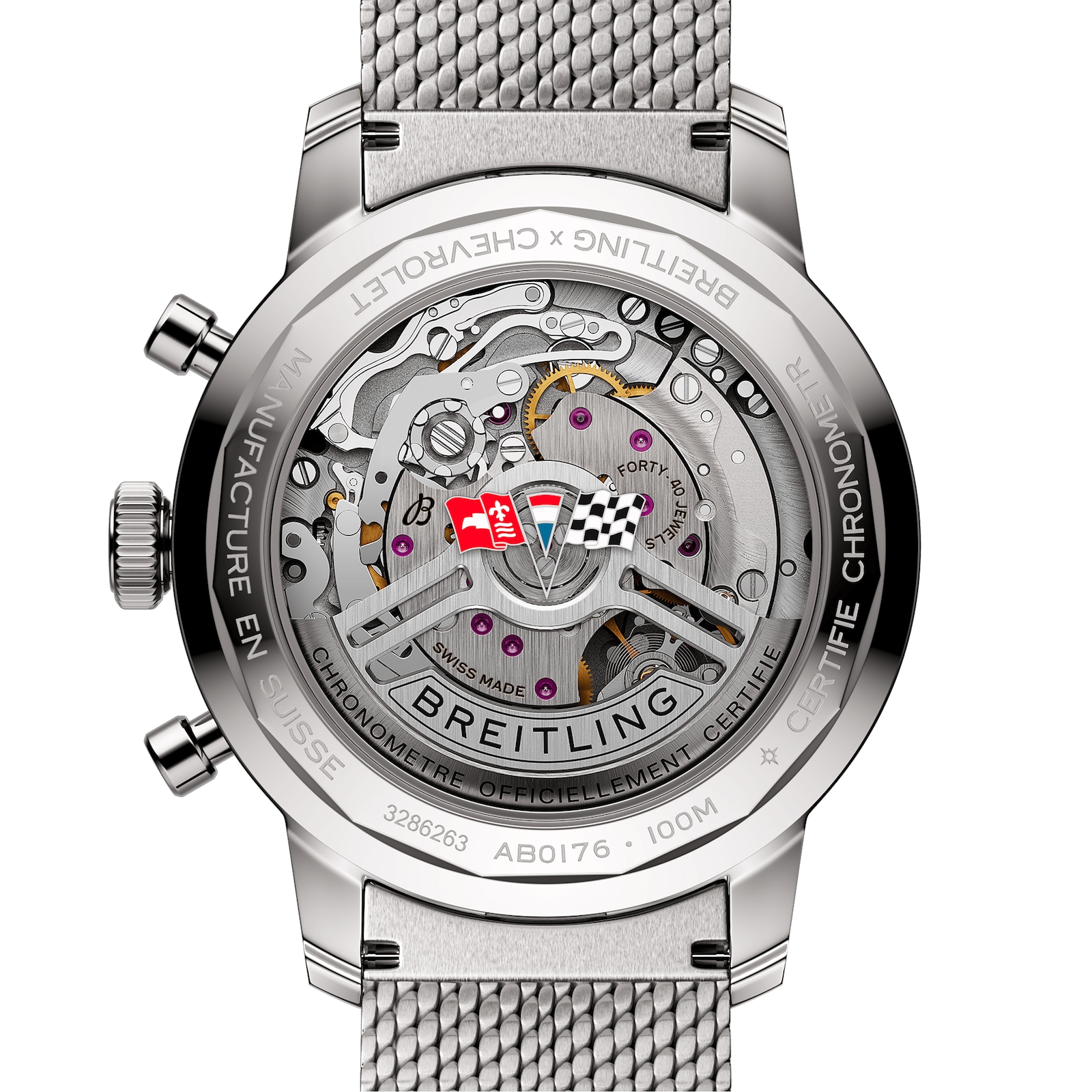 Breitling Top Time B01 Classic Cars Chevrolet Corvette 41mm Mens Watch Mesh Strap