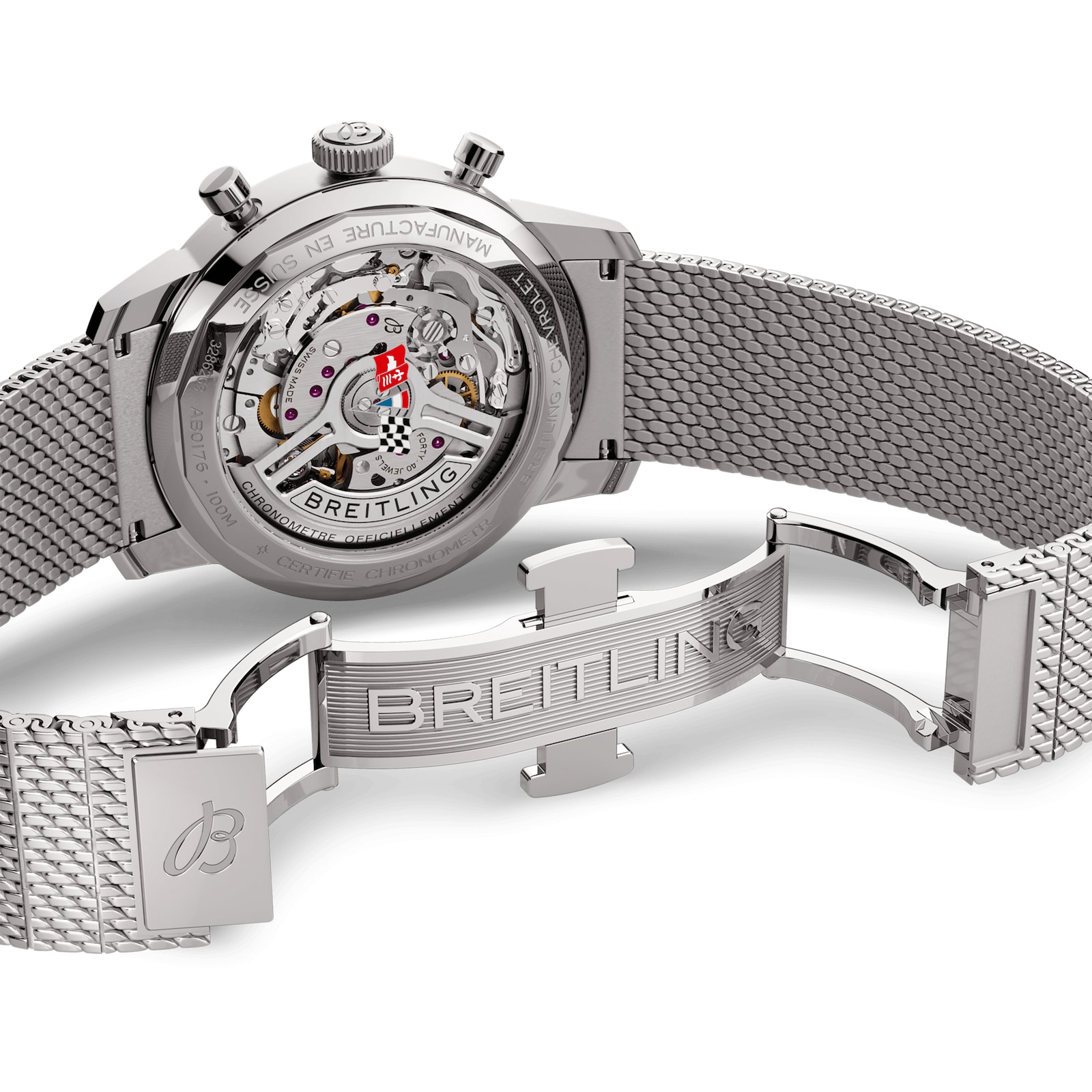 Breitling Top Time B01 Classic Cars Chevrolet Corvette 41mm Mens Watch Mesh Strap