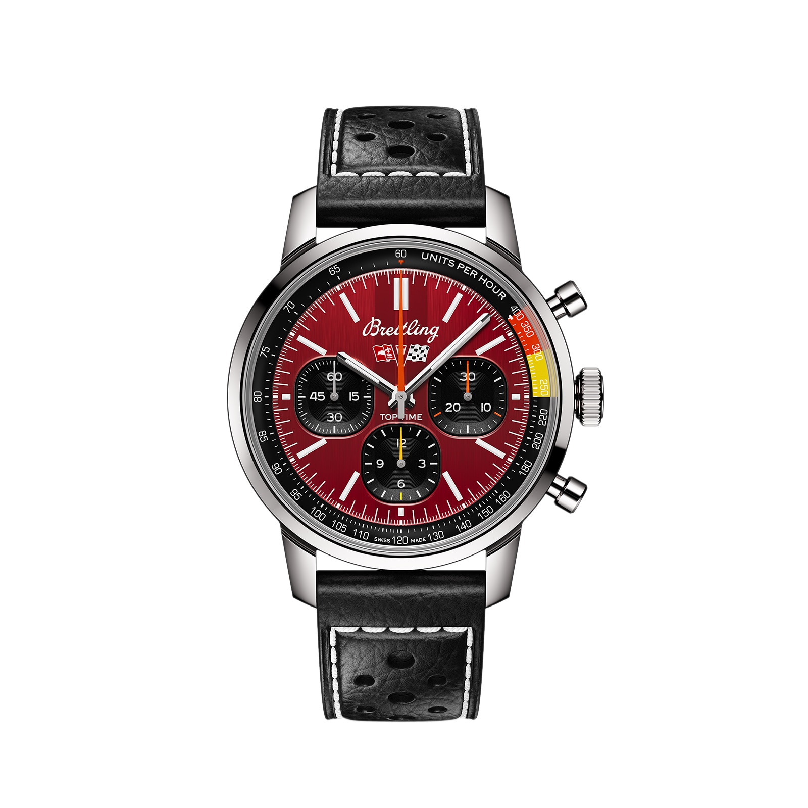 Breitling watch red dial black leather strap
