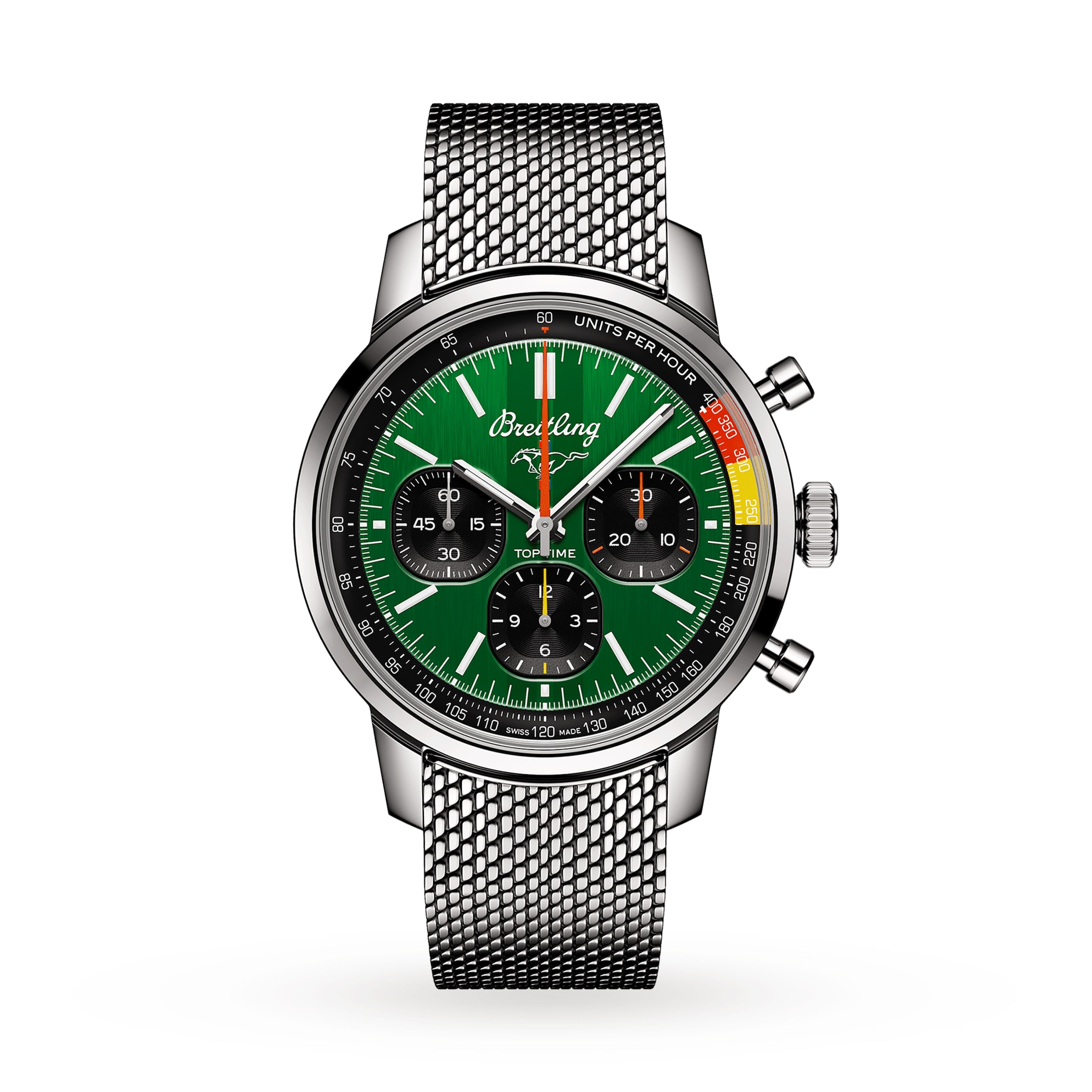Breitling Top Time B01 Classic Cars Ford Mustang 41mm Mens Watch Mesh Strap Breitling Top Time B01 Classic Cars Ford Mustang 41mm Mens Watch Mesh Strap