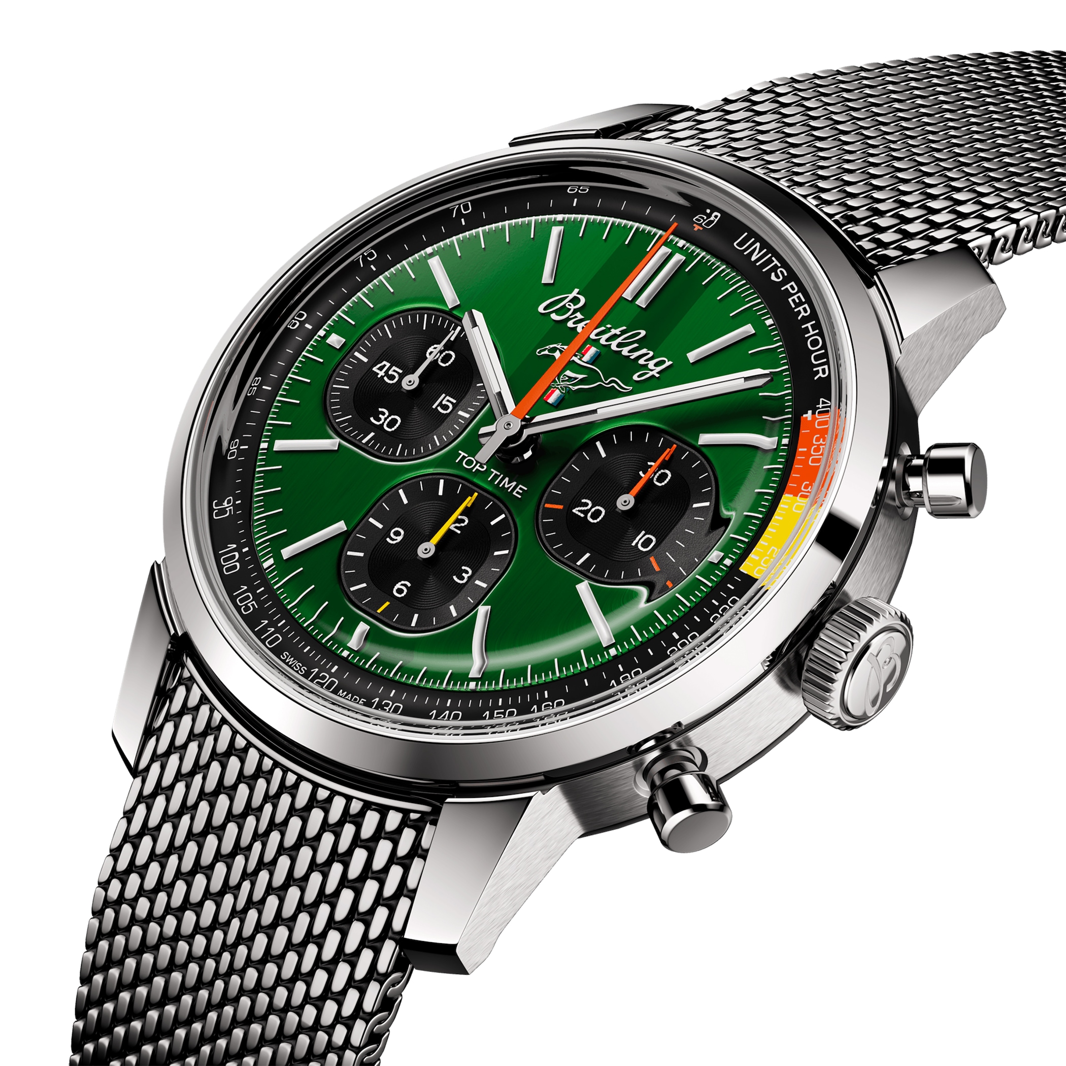 Breitling Top Time B01 Classic Cars Ford Mustang 41mm Mens Watch Mesh Strap Breitling Top Time B01 Classic Cars Ford Mustang 41mm Mens Watch Mesh Strap