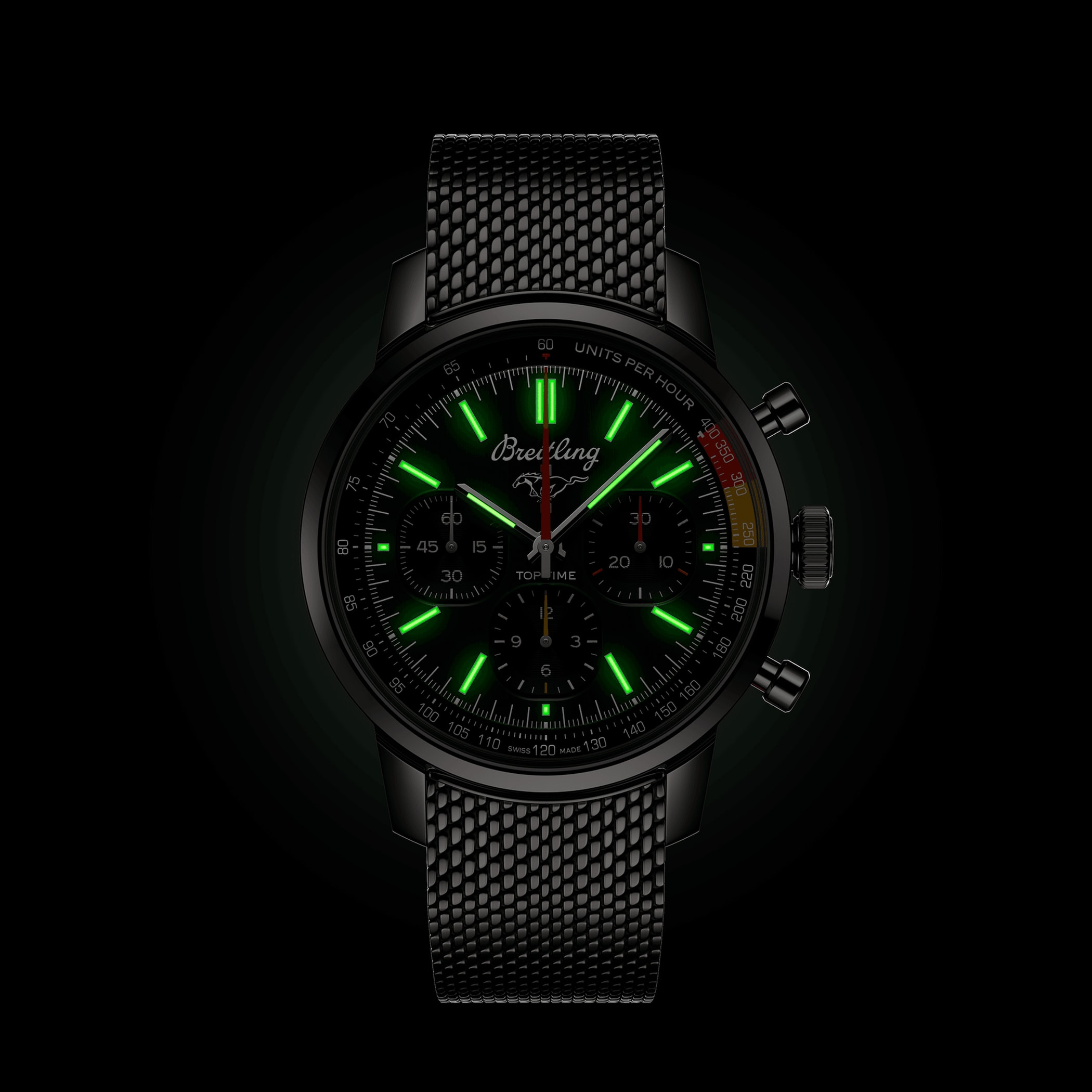 Breitling Top Time B01 Classic Cars Ford Mustang 41mm Mens Watch Mesh Strap Breitling Top Time B01 Classic Cars Ford Mustang 41mm Mens Watch Mesh Strap