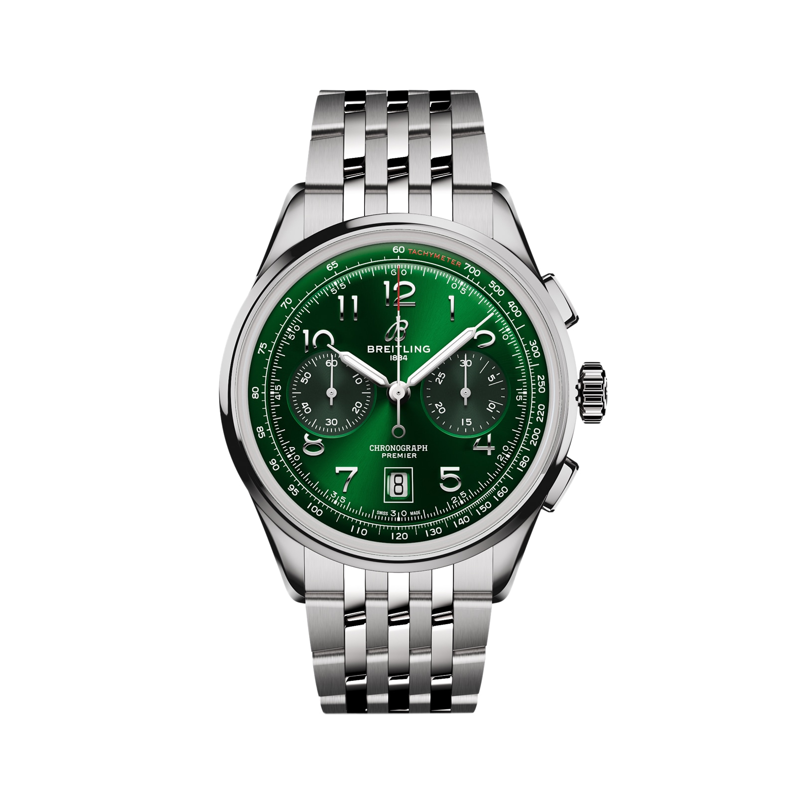 Breitling Premier B01 Chronograph 42mm Mens Watch Green Stainless Steel AB0145371L1A1 Watches Of Switzerland UK