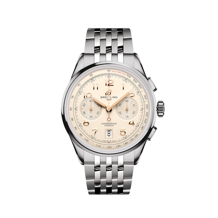 Breitling Premier B01 Chronograph 42mm Mens Watch Cream Stainless Steel