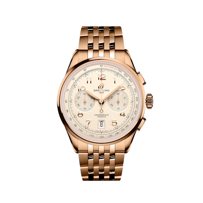 Breitling Premier B01 Chronograph 42mm Mens Watch Silver 18ct Rose Gold