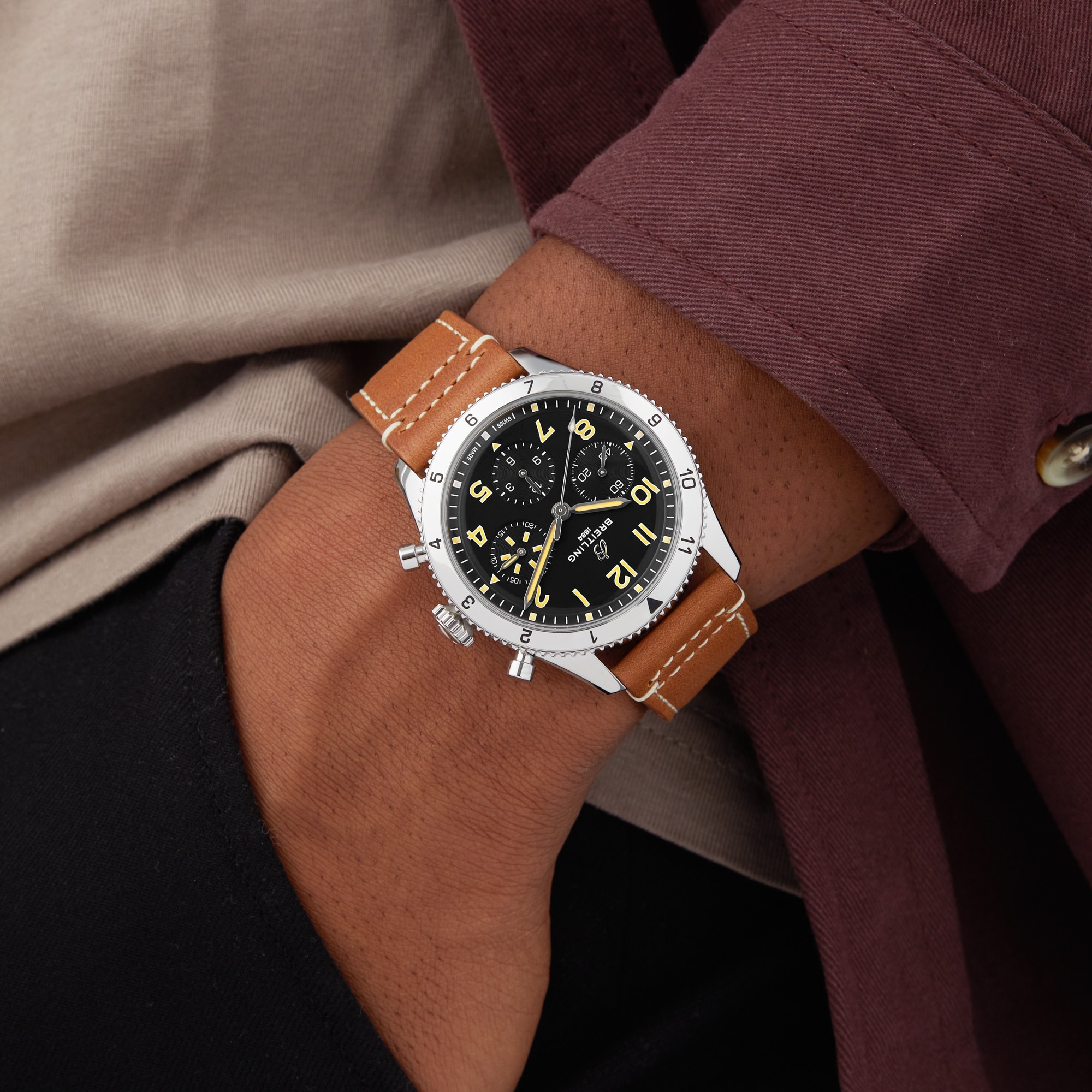 Breitling Classic AVI Chronograph 42 P-51 Mustang Leather Strap Watch Breitling Classic AVI Chronograph 42 P-51 Mustang Leather Strap Watch