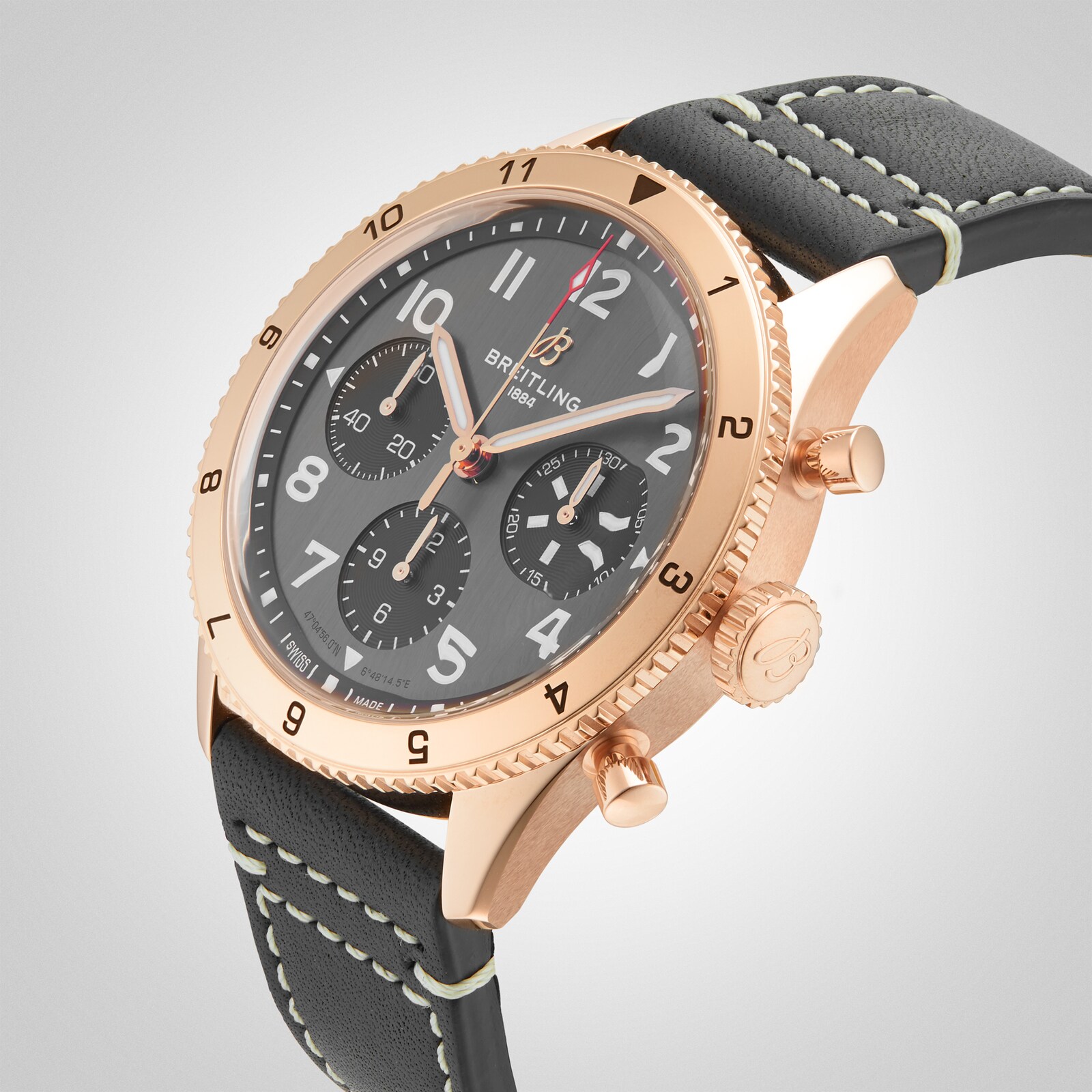 Breitling Classic AVI Chronograph 42 P-51 Mustang 18K Red Gold Leather Strap Watch