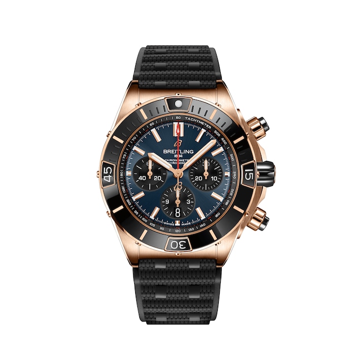 Breitling Super Chronomat B01 44 18k Red Gold Rubber Strap Watch