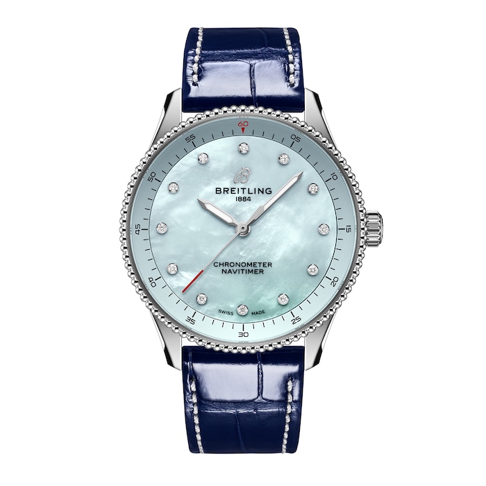 Breitling Navitimer 32mm Ladies Watch Blue Mother Of Pearl Alligator