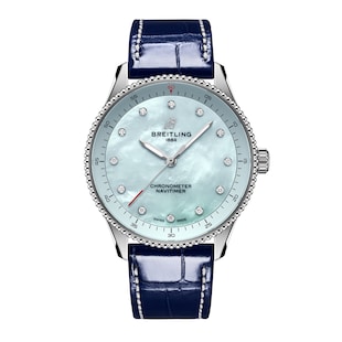 Breitling Navitimer 32mm Ladies Watch Blue Mother Of Pearl Alligator