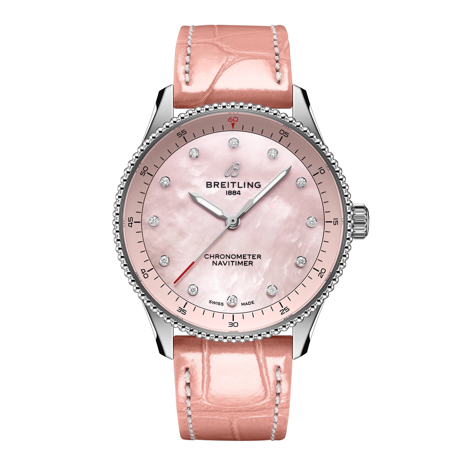 Breitling Navitimer 32mm Ladies Watch Pink Mother Of Pearl Alligator A77320D91K1P1 Watches Of Switzerland US