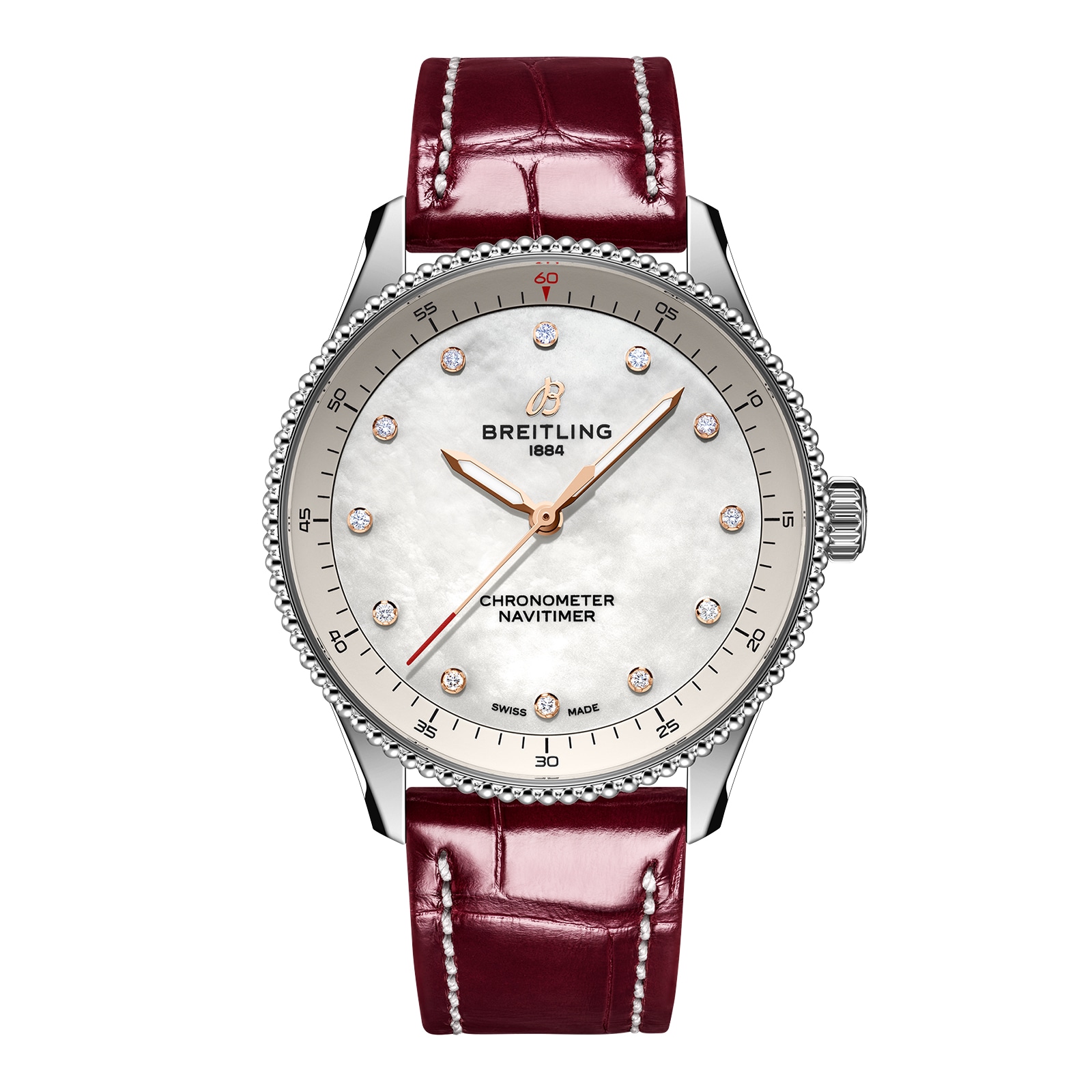 Breitling Navitimer 32mm Ladies Watch White Mother Of Pearl Alligator