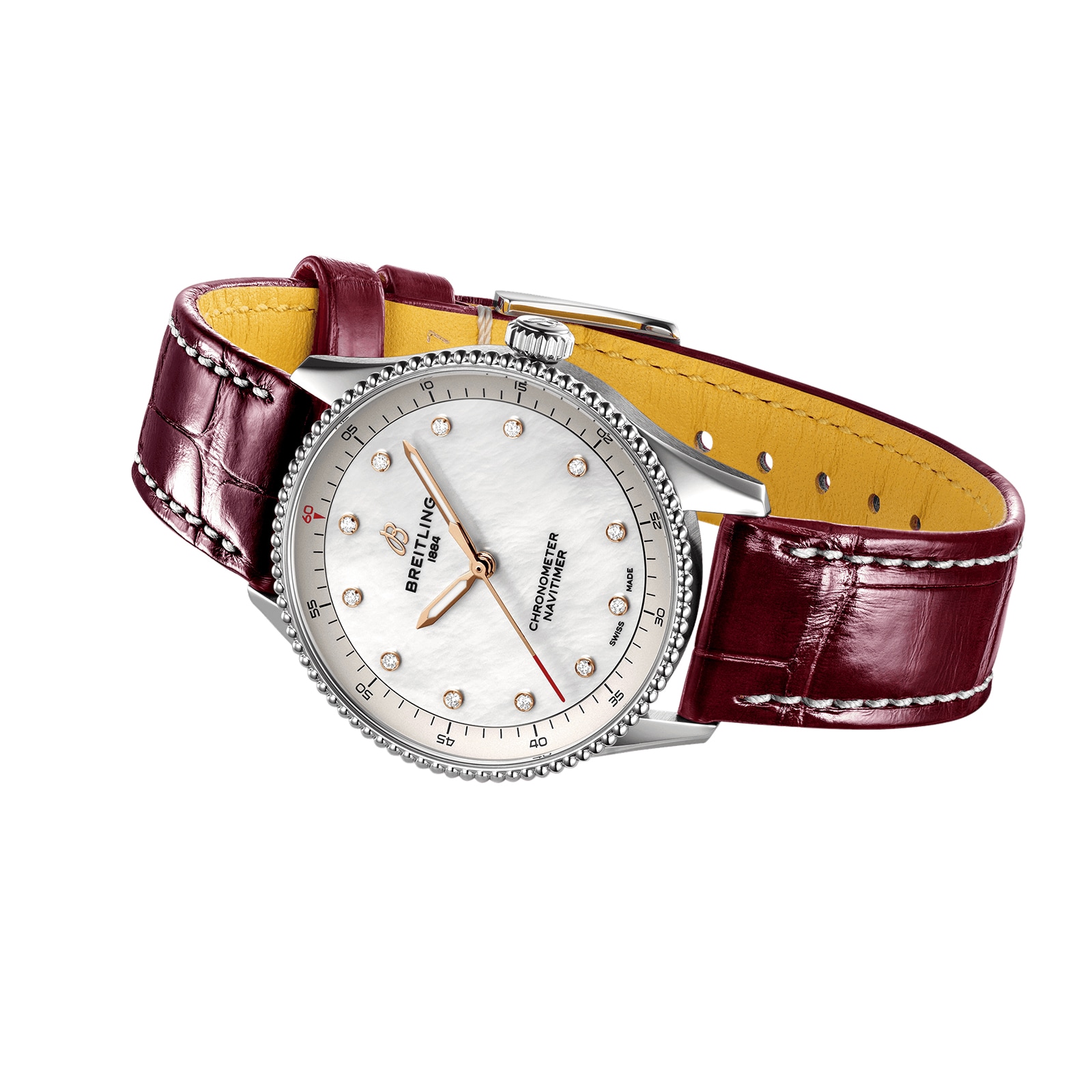 Breitling Navitimer 32mm Ladies Watch White Mother Of Pearl Alligator