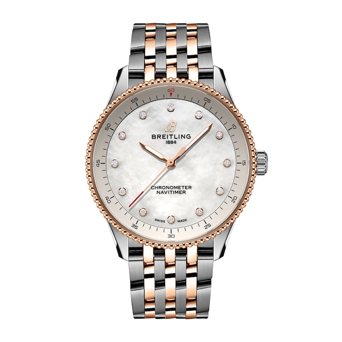 Breitling Navitimer 32mm Ladies Watch White Mother Of Pearl Stainless Steel and 18k Red Gold