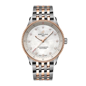 Breitling Navitimer 32mm Ladies Watch White Mother Of Pearl Stainless Steel and 18k Red Gold Breitling Navitimer 32mm Ladies Watch White Mother Of Pearl Stainless Steel and 18k Red Gold