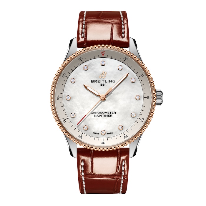Breitling Navitimer 32mm Ladies Watch White Mother Of Pearl Alligator
