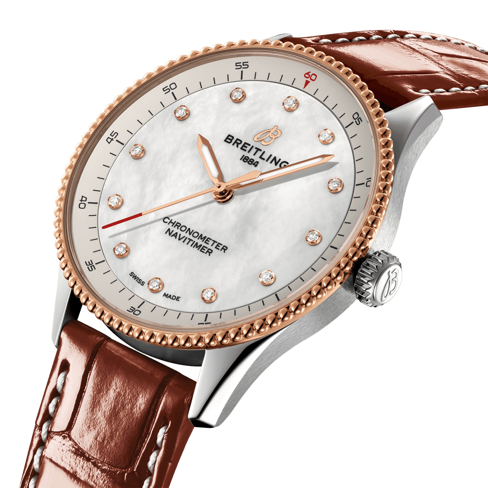 Breitling Navitimer 32mm Ladies Watch White Mother Of Pearl Alligator
