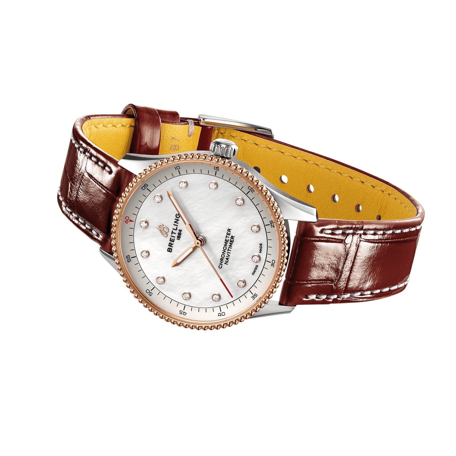Breitling Navitimer 32mm Ladies Watch White Mother Of Pearl Alligator