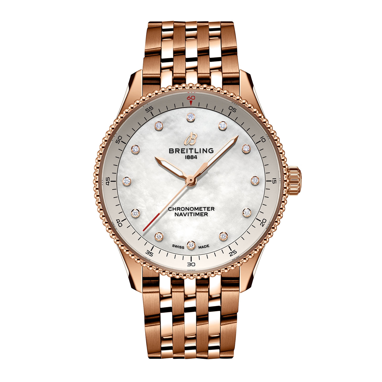 Breitling Navitimer 32mm Ladies Watch White Mother Of Pearl 18k Red Gold Breitling Navitimer 32mm Ladies Watch White Mother Of Pearl 18k Red Gold