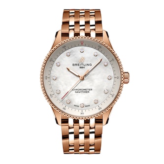 Breitling Navitimer 32mm Ladies Watch White Mother Of Pearl 18k Red Gold Breitling Navitimer 32mm Ladies Watch White Mother Of Pearl 18k Red Gold