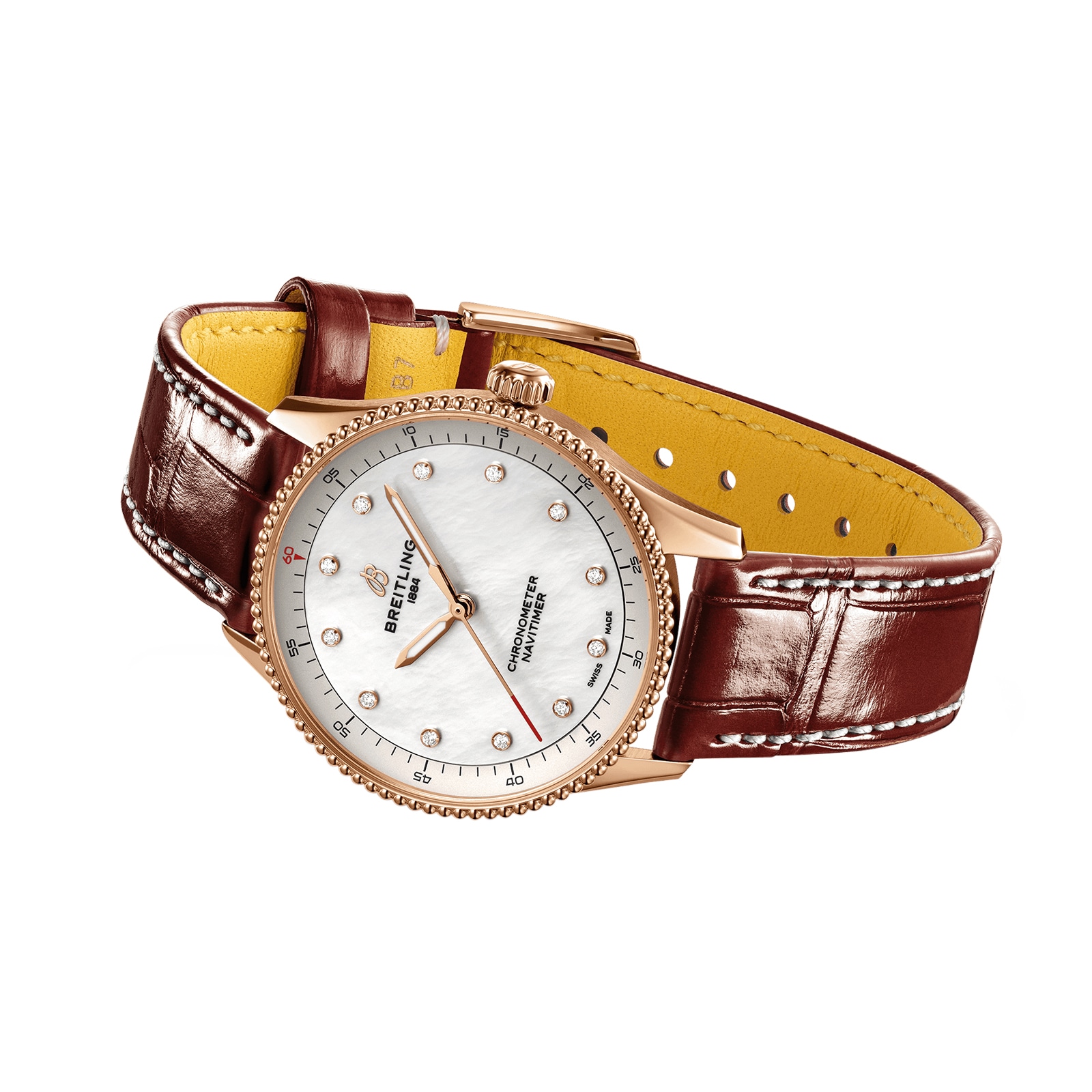 Breitling Navitimer 32mm Ladies Watch White Mother Of Pearl Alligator 18k Red Gold Breitling Navitimer 32mm Ladies Watch White Mother Of Pearl Alligator 18k Red Gold