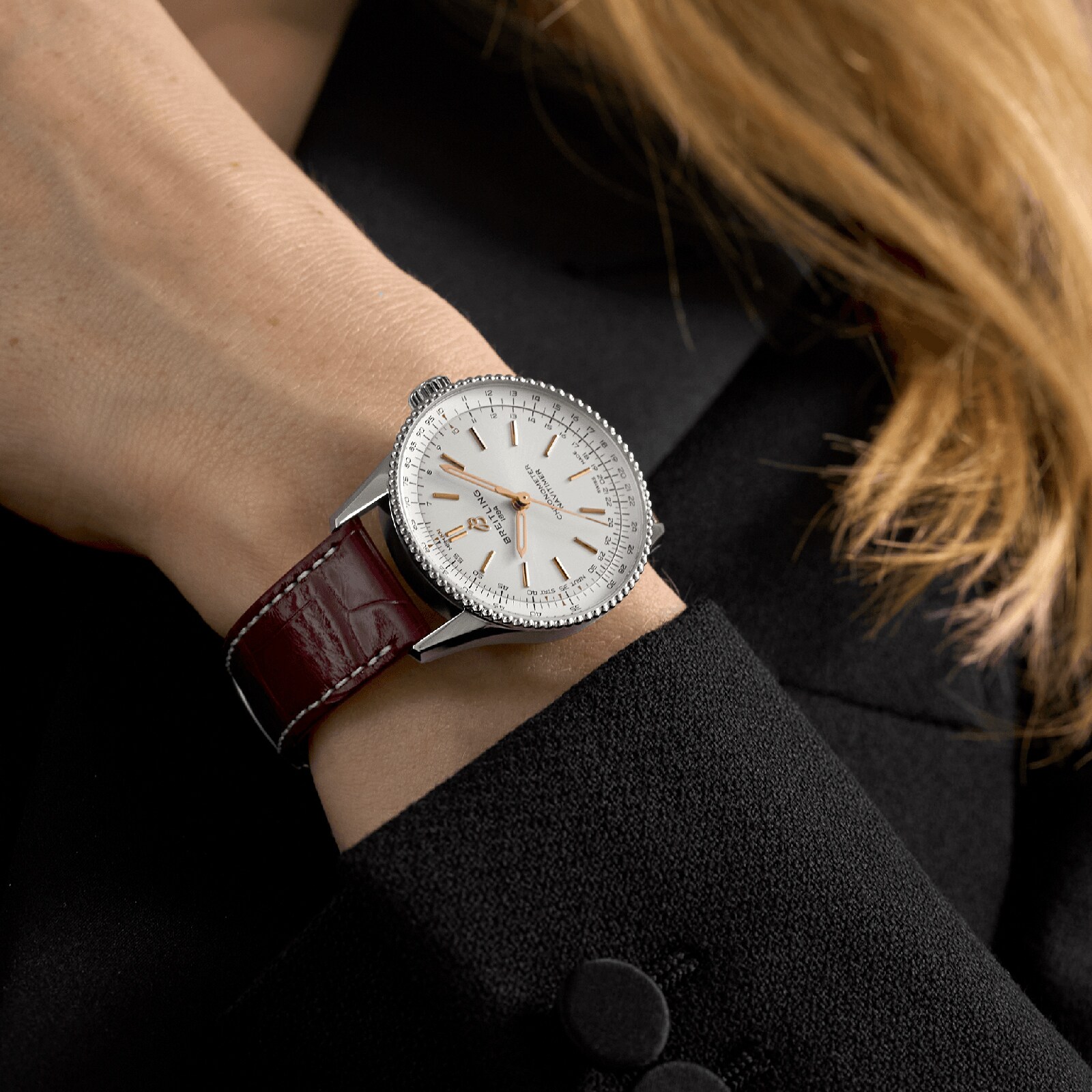 Breitling Navitimer 36mm Ladies Watch Silver Alligator