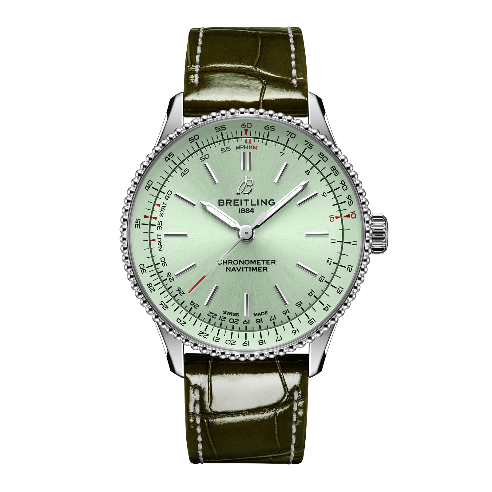 Breitling Navitimer 36mm Ladies Watch Green Alligator