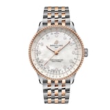 Breitling Navitimer 36mm Ladies Watch White Mother Of Pearl Stainless Steel And 18k Red Gold