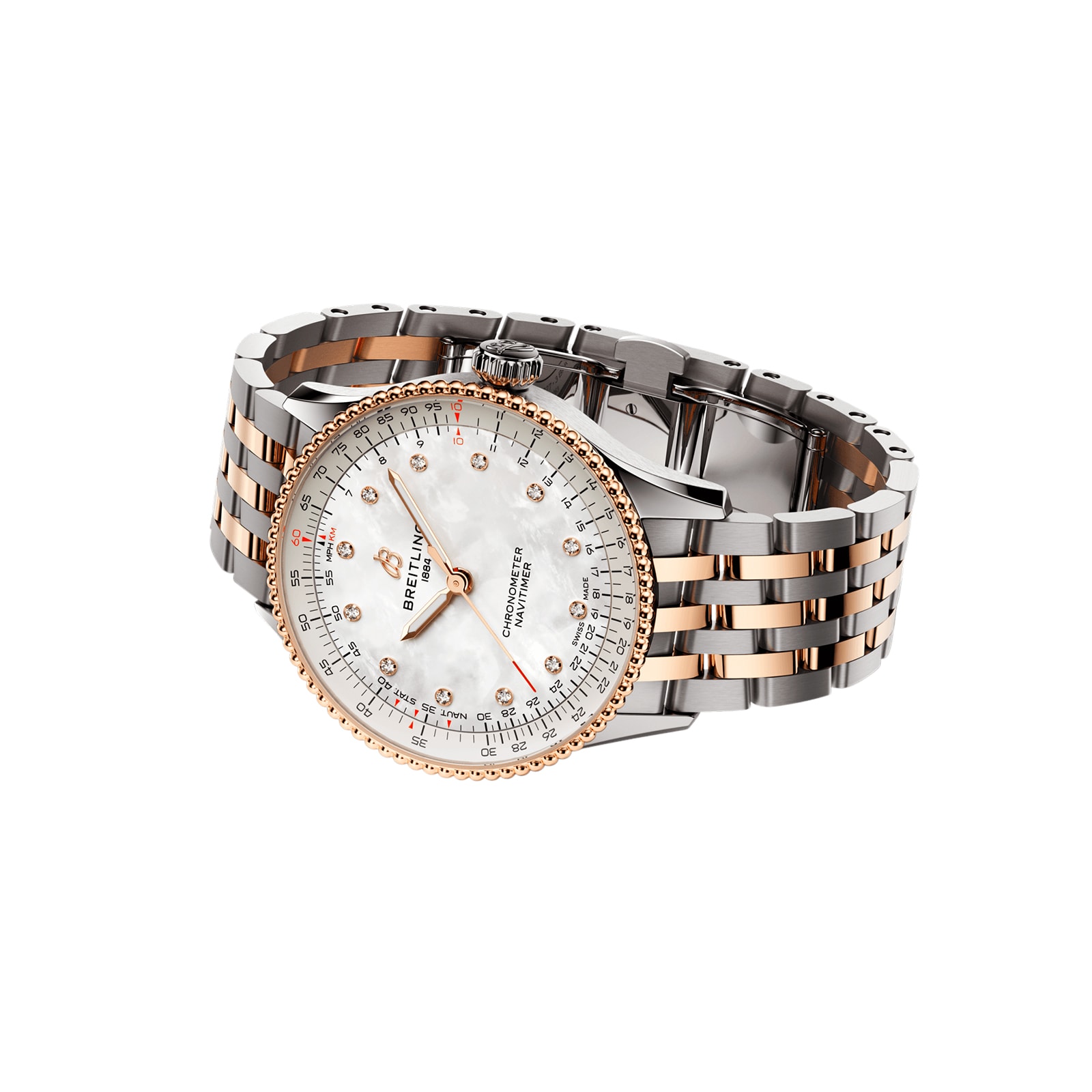 Breitling Navitimer 36mm Ladies Watch White Mother Of Pearl Stainless Steel And 18k Red Gold