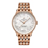 Breitling Navitimer 36mm Ladies Watch White Mother Of Pearl 18k Red Gold