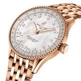 Breitling Navitimer 36mm Ladies Watch White Mother Of Pearl 18k Red Gold