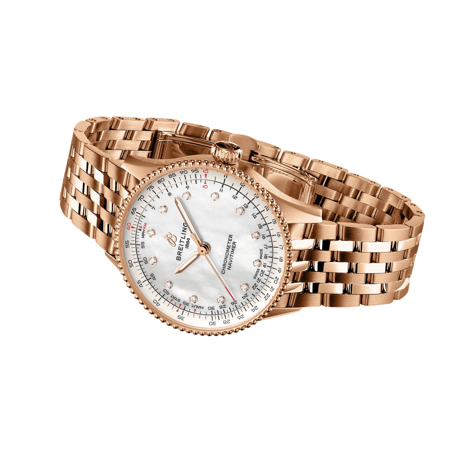 Breitling Navitimer 36mm Ladies Watch White Mother Of Pearl 18k Red Gold