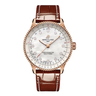 Breitling Navitimer 36mm Ladies Watch White Mother Of Pearl Alligator 18k Red Gold