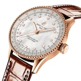 Breitling Navitimer 36mm Ladies Watch White Mother Of Pearl Alligator 18k Red Gold