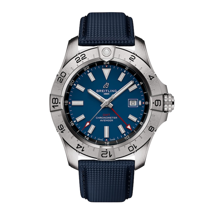 Breitling Avenger Automatic GMT 44mm Mens Watch Blue Leather