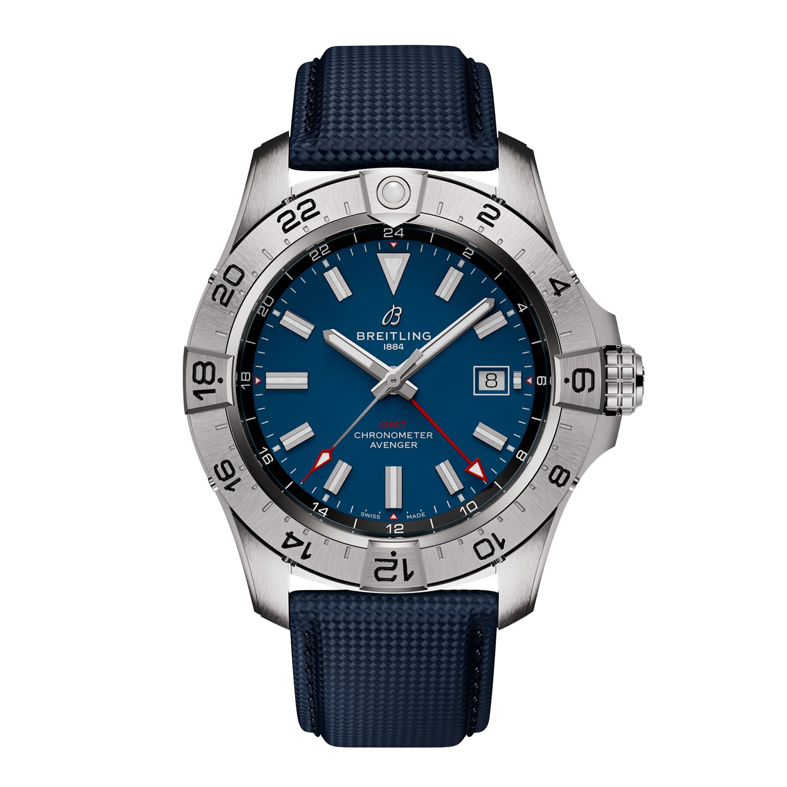 Breitling Avenger Automatic GMT 44mm Mens Watch Blue Leather