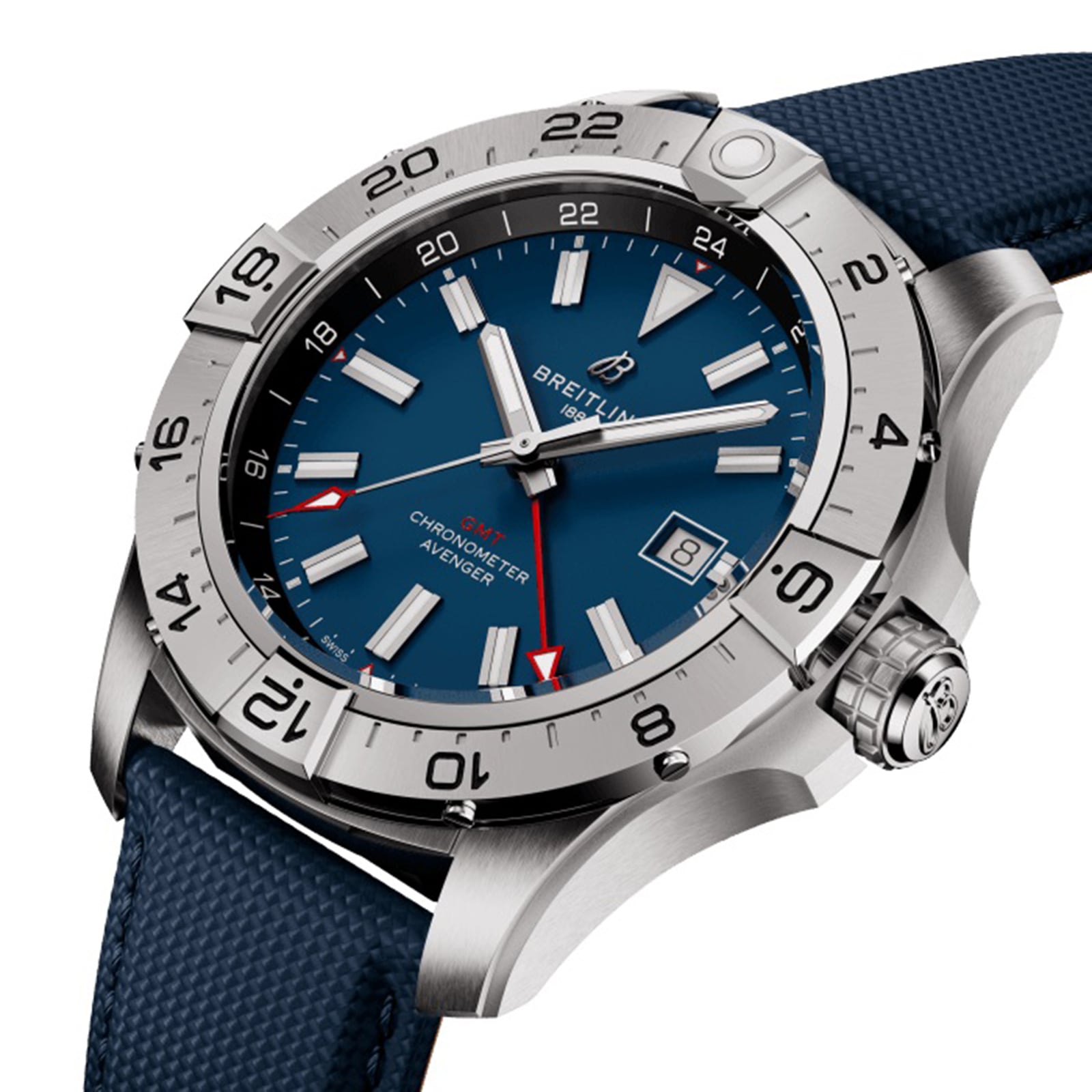 Breitling Avenger Automatic GMT 44mm Mens Watch Blue Leather