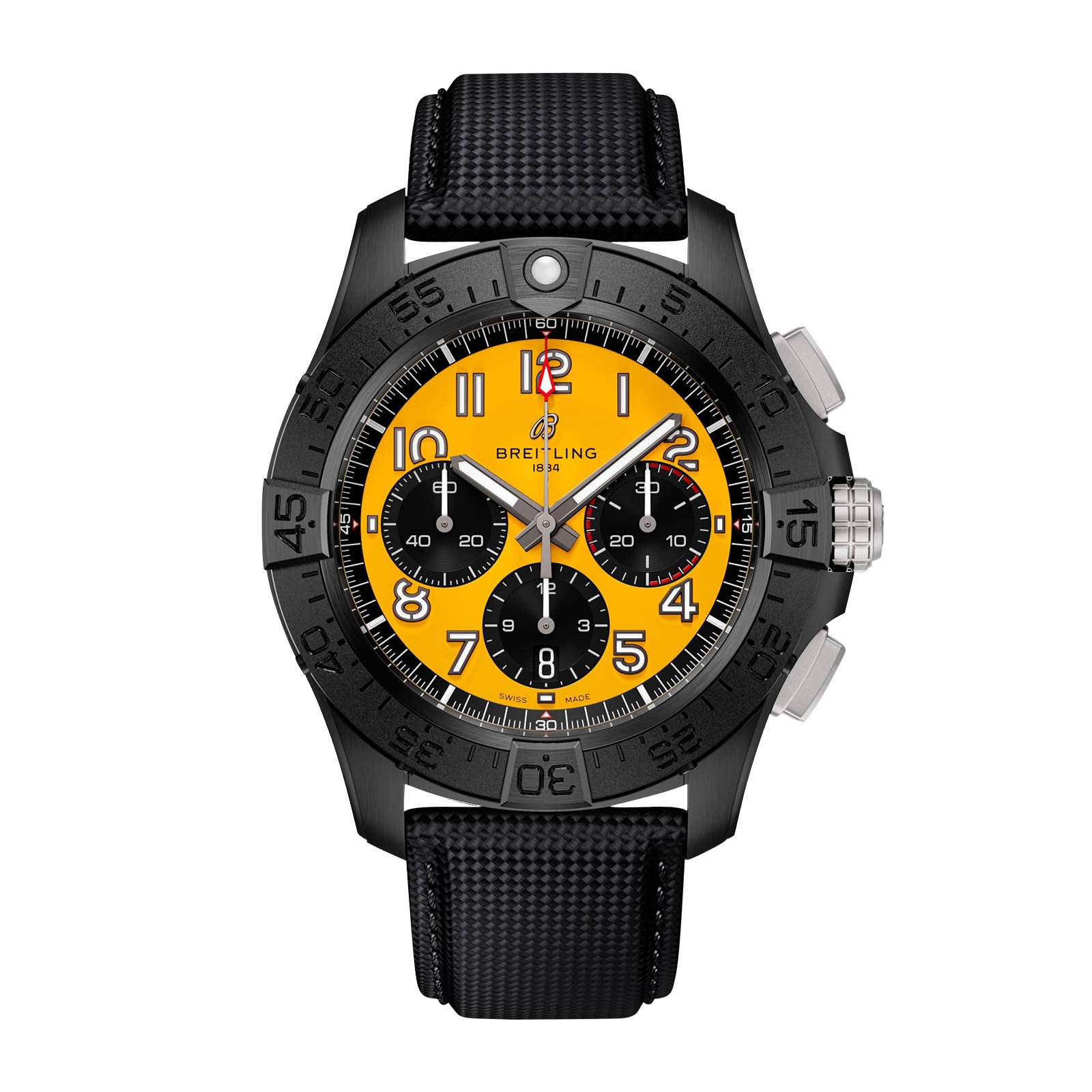 Breitling Avenger B01 Chronograph 44mm Night Mission Mens Watch Yellow Black Leather Breitling Avenger B01 Chronograph 44mm Night Mission Mens Watch Yellow Black Leather