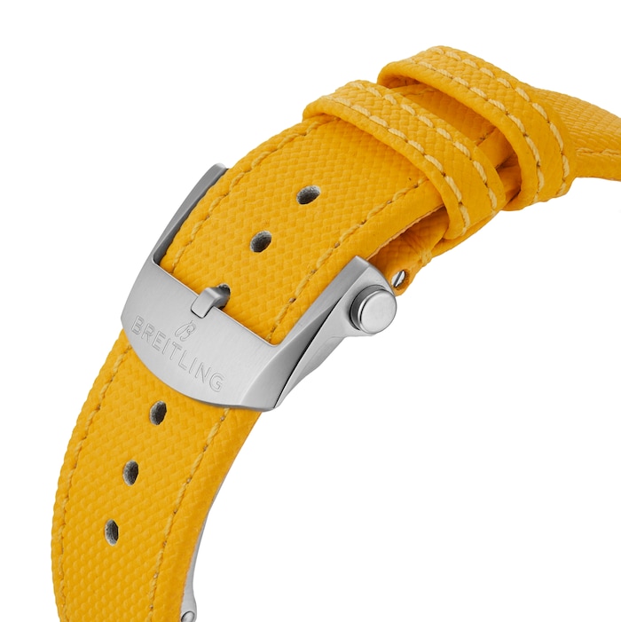 Breitling Avenger B01 Chronograph 44mm Night Mission Mens Watch Yellow Leather