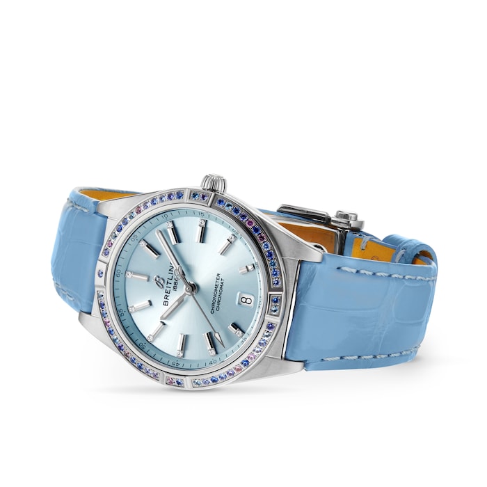 Breitling Chronomat Automatic 36 South Sea Ice Blue Leather Strap Ladies Watch