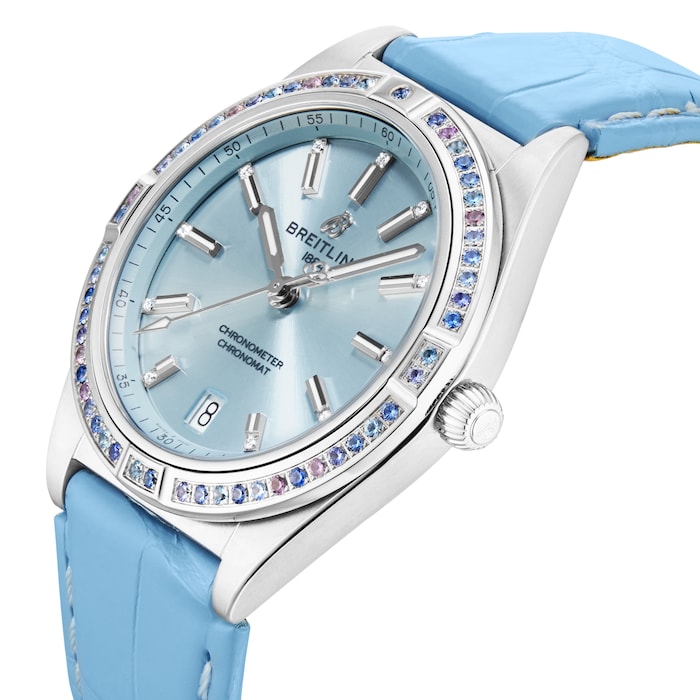 Breitling Chronomat Automatic 36 South Sea Ice Blue Leather Strap Ladies Watch