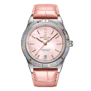 Breitling Chronomat Automatic 36 South Sea Pink Leather Strap Ladies Watch