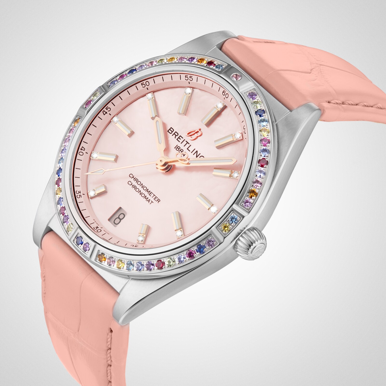 Breitling Chronomat Automatic 36 South Sea Pink Leather Strap Ladies Watch