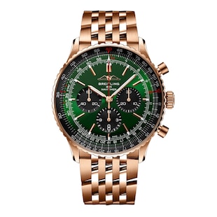 Breitling Navitimer Chronograph 18ct Rose Gold 46mm Mens Watch Green
