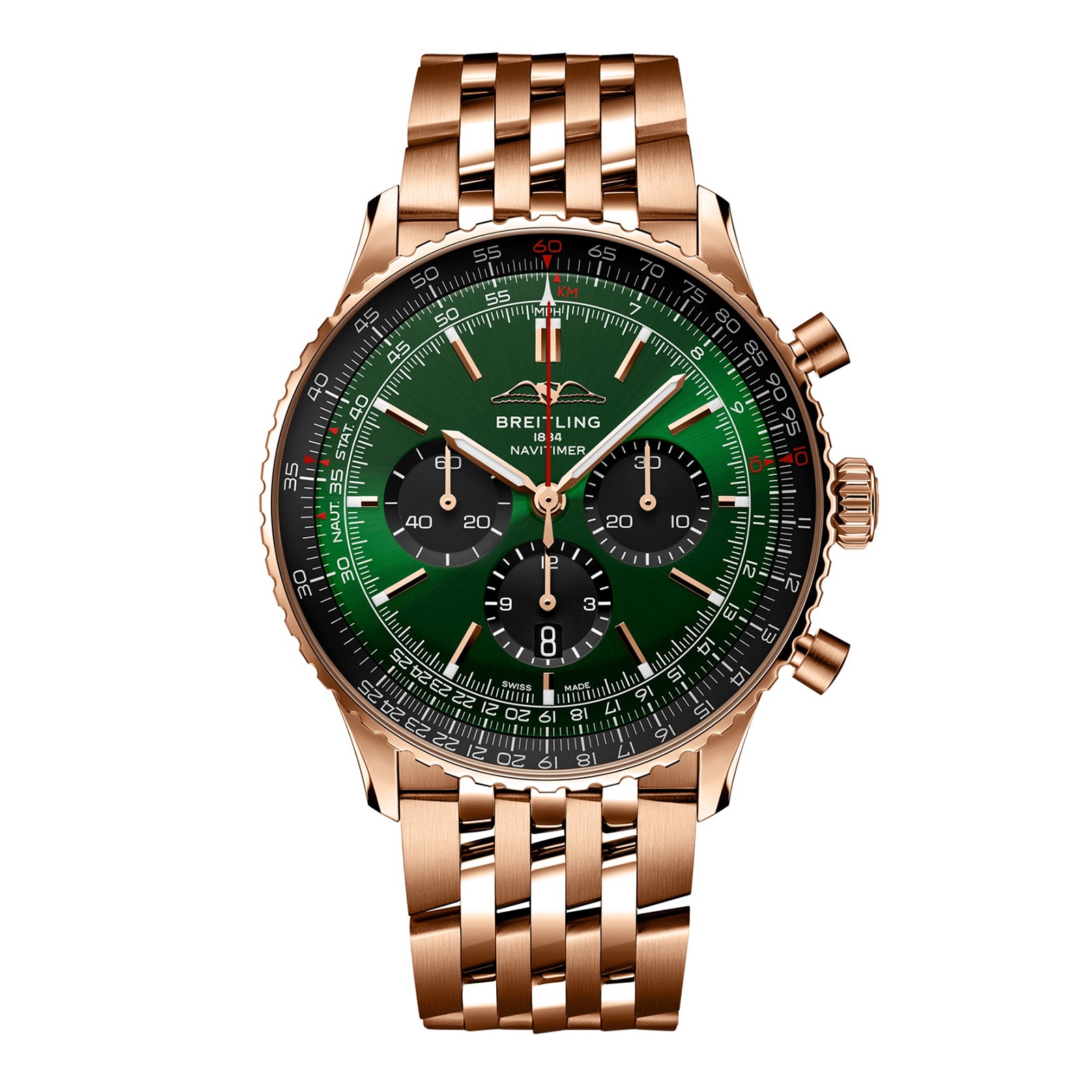 Breitling Navitimer Chronograph 18ct Rose Gold 46mm Mens Watch Green
