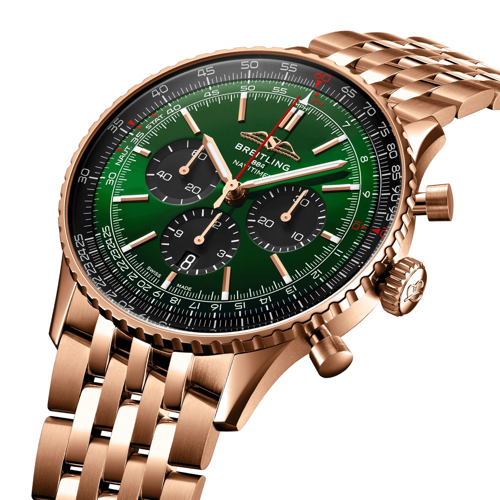 Breitling Navitimer Chronograph 18ct Rose Gold 46mm Mens Watch Green ...