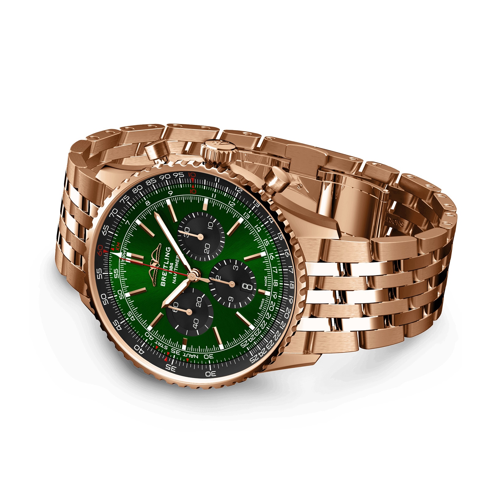 Breitling Navitimer Chronograph 18ct Rose Gold 46mm Mens Watch Green