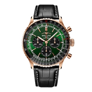 Breitling Navitimer Chronograph 18ct Rose Gold 46mm Mens Watch Green Alligator