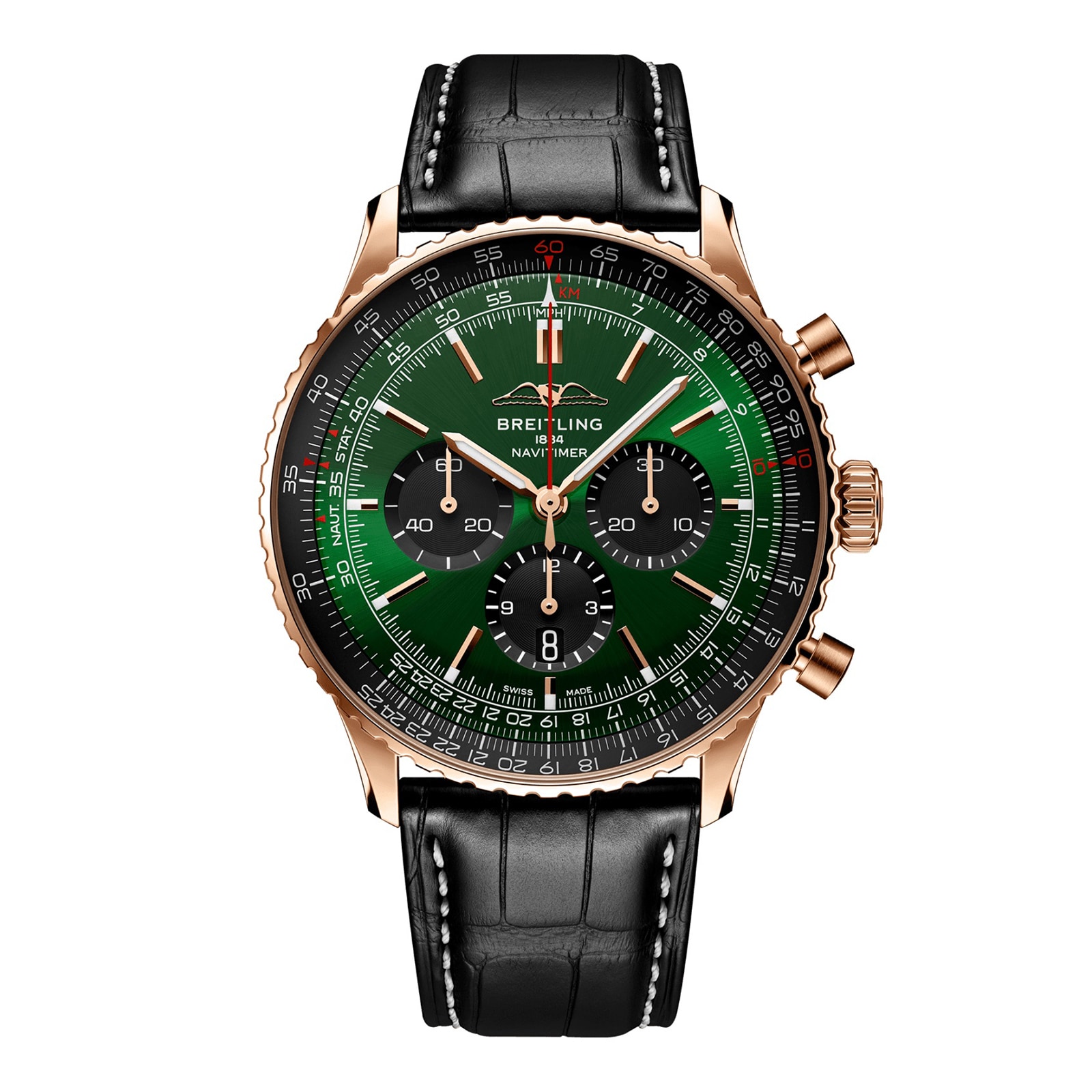 Breitling Navitimer Chronograph 18ct Rose Gold 46mm Mens Watch Green ...