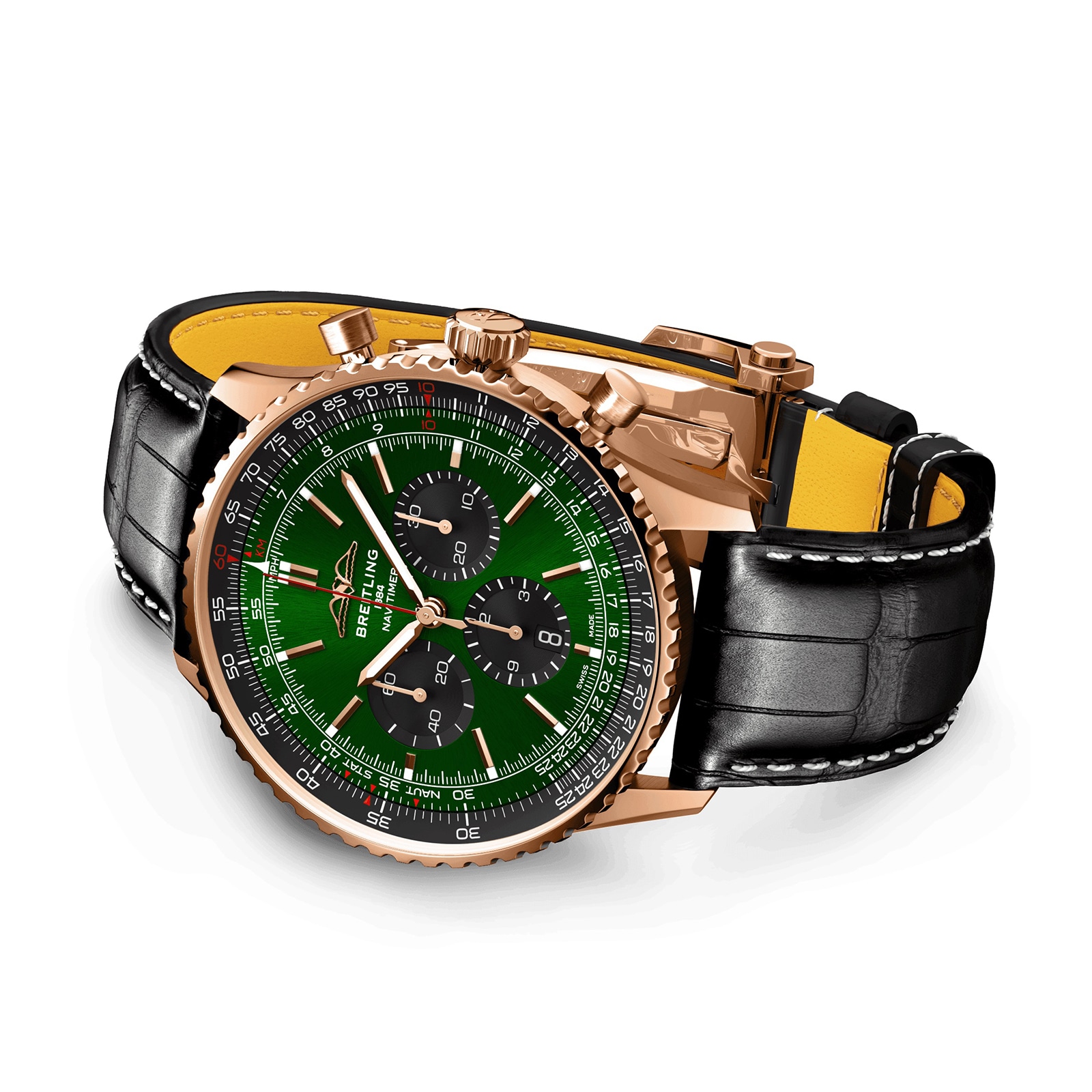 Breitling Navitimer Chronograph 18ct Rose Gold 46mm Mens Watch Green Alligator RB0137241L1P1 Goldsmiths